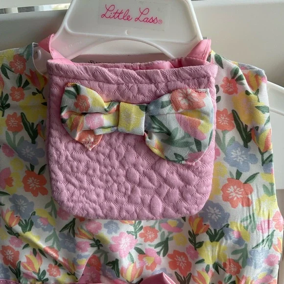 NWT Little Lass 3-Piece Set - Quilted Coat, Satin Floral Dress & Handbag 2T - Picture 8 of 14